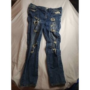 Refinery Republic Jeans Mens Size 40X32 Blue Denim Dark Wash Distressed Straight